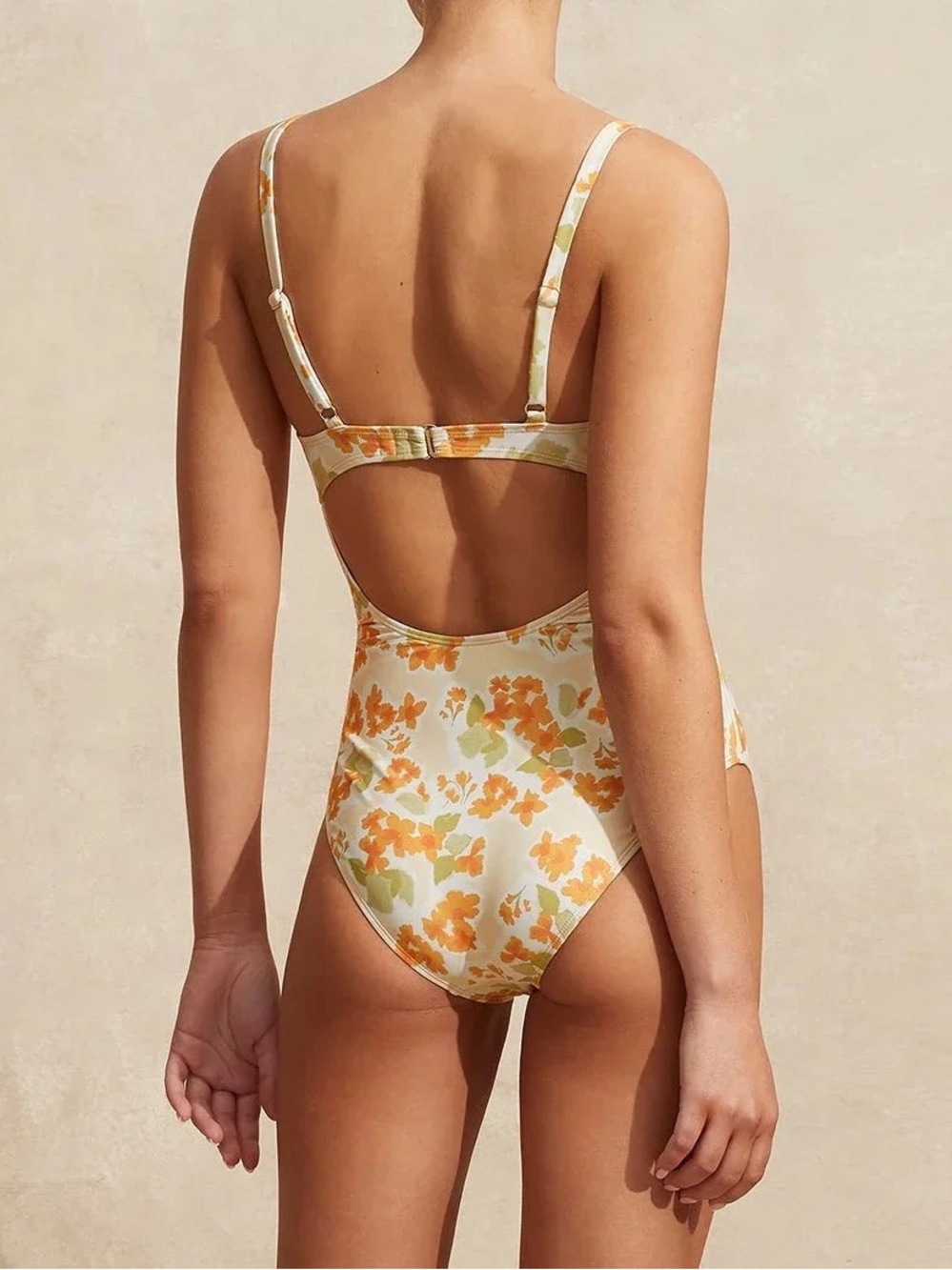 NWT Peony Swimwear Lilium Ruched Underwire One Piece in Yellow Orange Floral - Picture 3 of 8